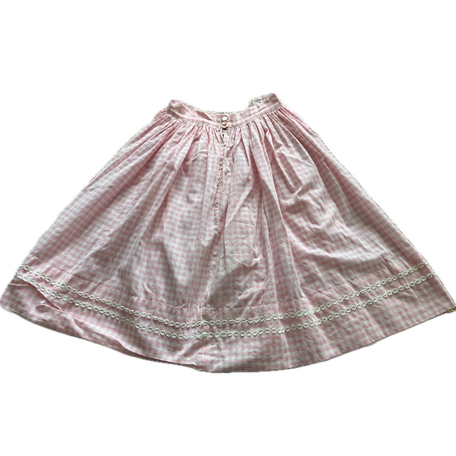 Handmade Vintage 60s Pink Gingham Two Piece Set Floral Lace Cottagecore Sz S