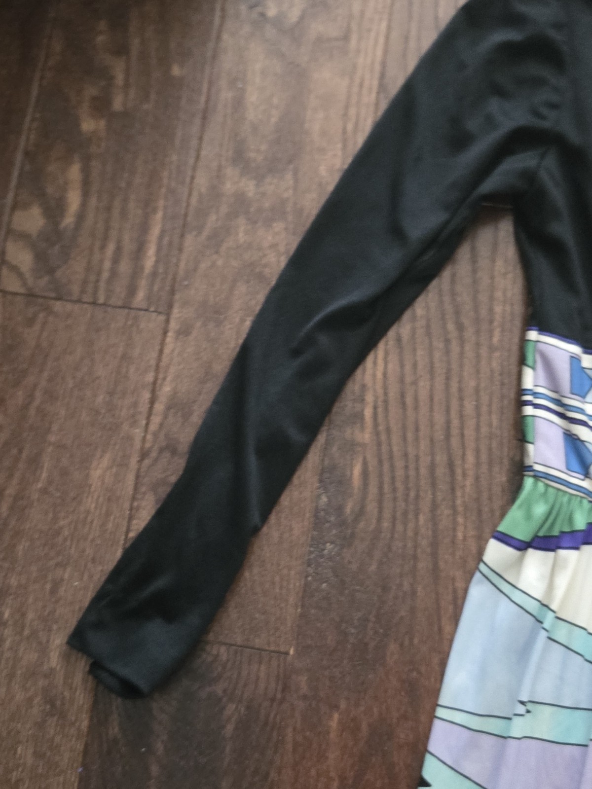 Vintage 70s Mod Maxi Dress Empire Waist Geometric Print Black Long Sleeve Boho