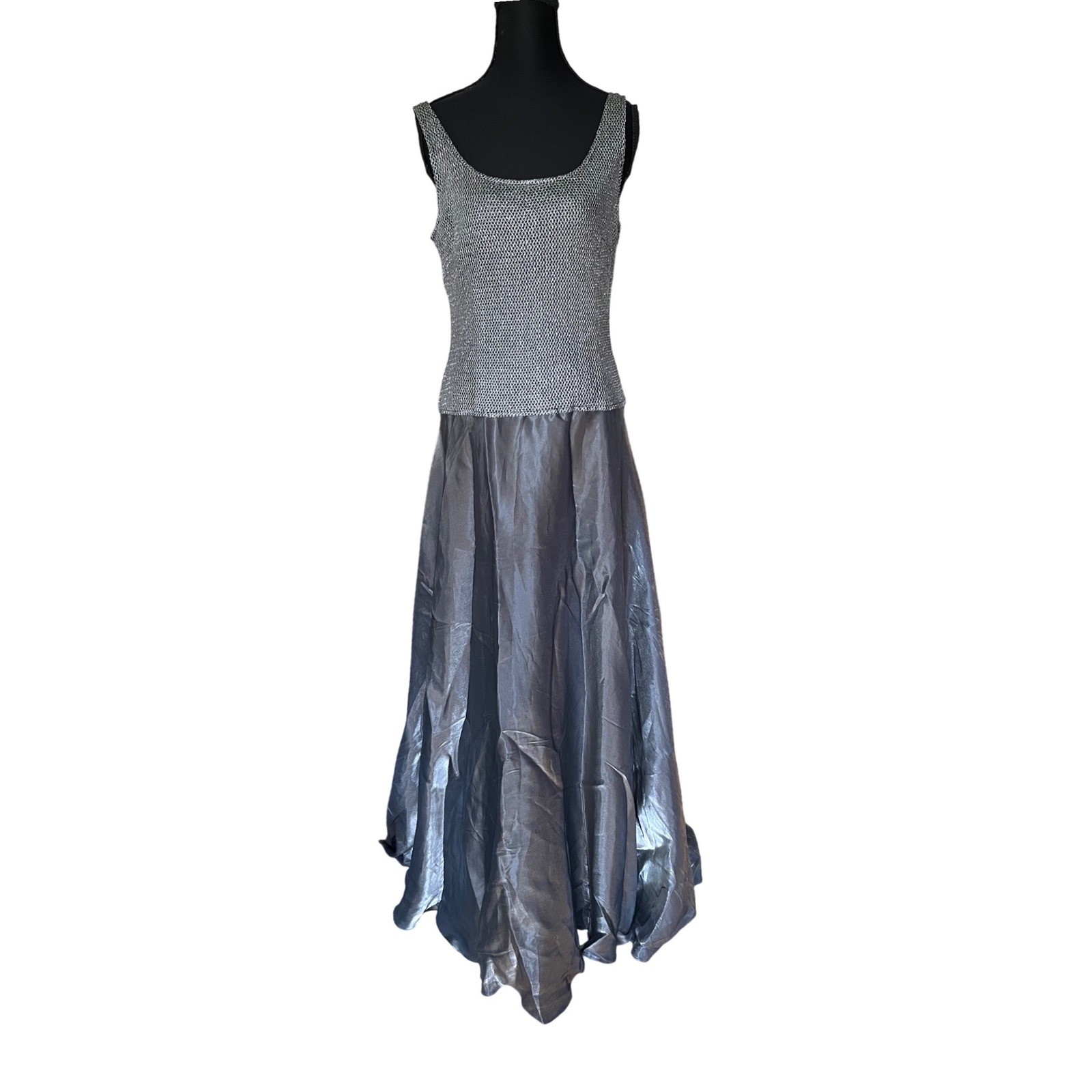 Cachet Vintage 90s Metallic Silver Evening Gown Cardigan 8 Medieval Chainmail