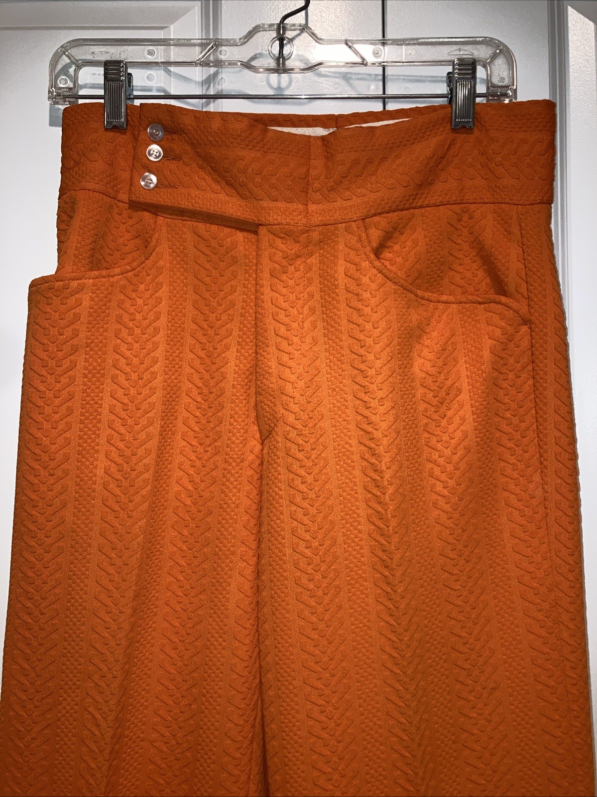 Vintage 1970s Orange Double Knit Polyester Flair Pants. Textured
