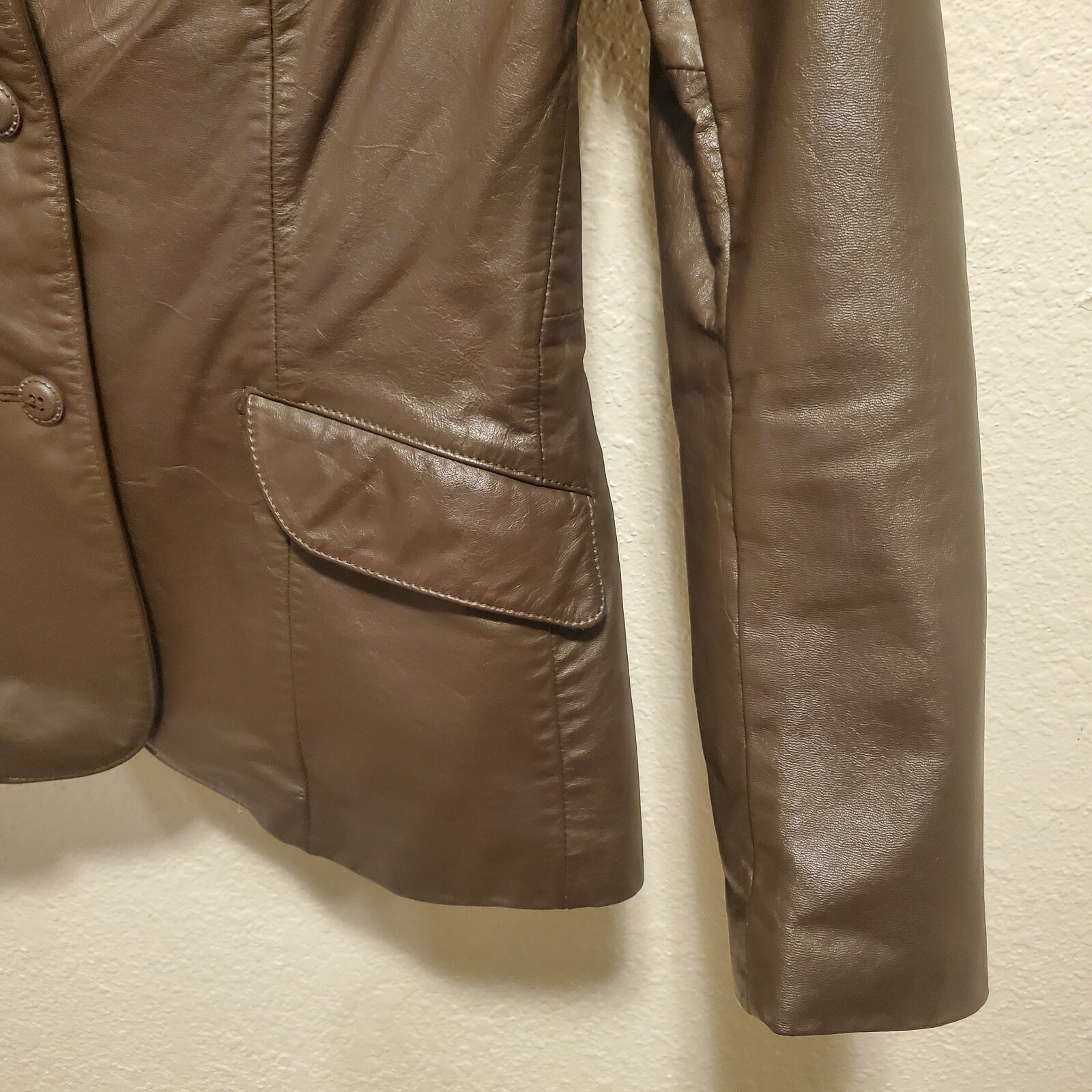 VTG 80s Clipper Mist Brown Genuine Leather Blazer Jacket Womens Size 10 Regular