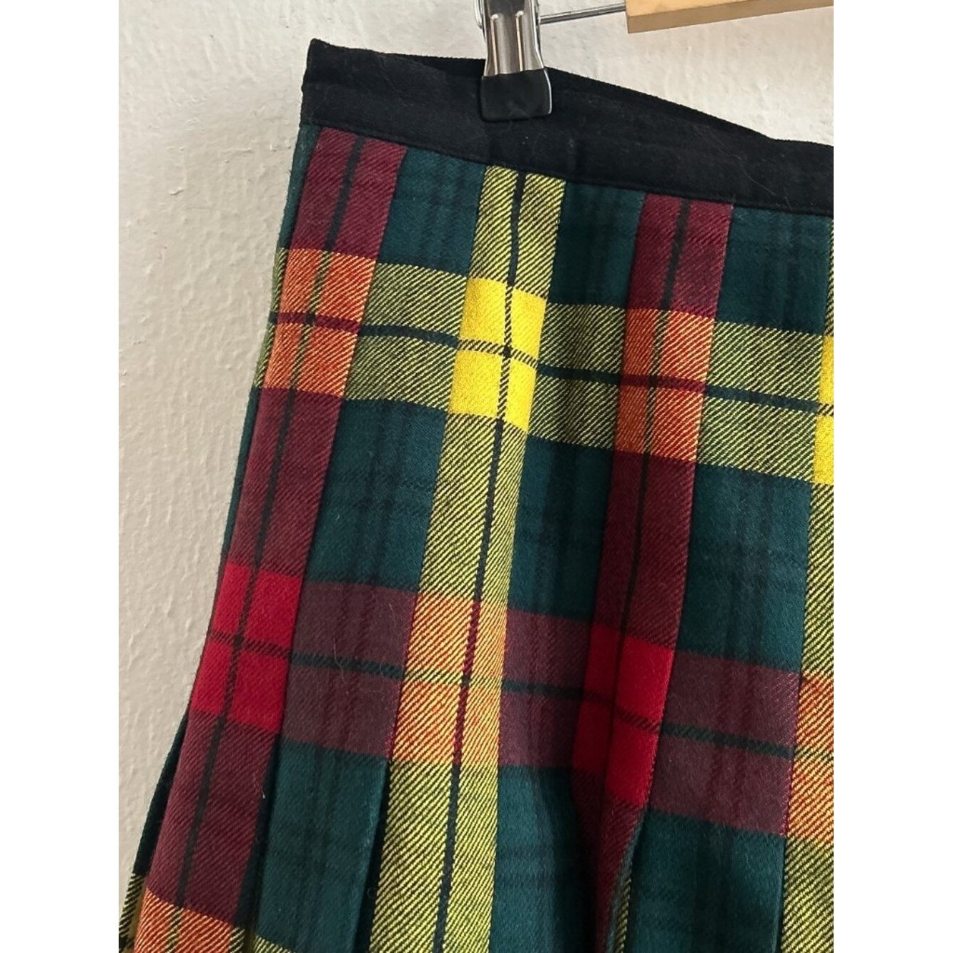 Vintage Escada Tartan Plaid Button Down Wool School Girl Skirt