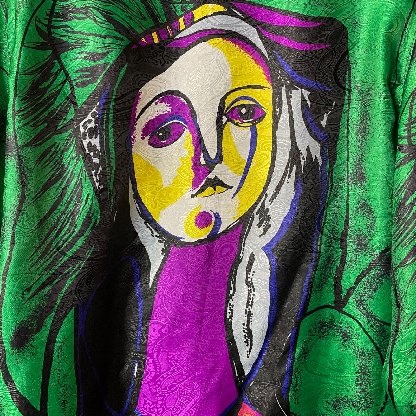 Vintage Mighty Blazer Womens L-XL Green Purple Picasso Pop Art Jacket Artsy VTG