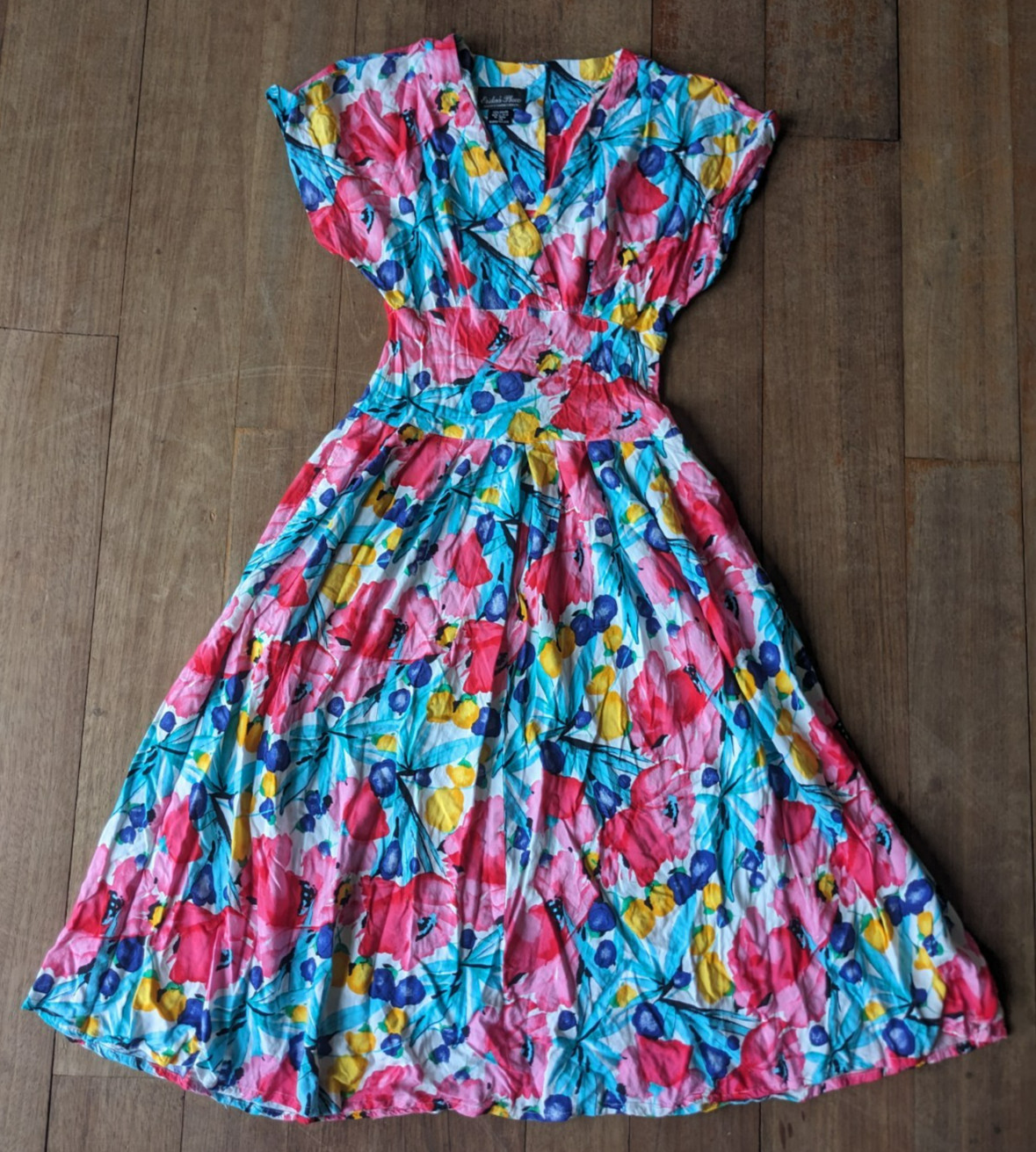 Vintage 90s Erikas Place Sz Sm 7/8 Bright Colorful Floral Button Sundress Easter