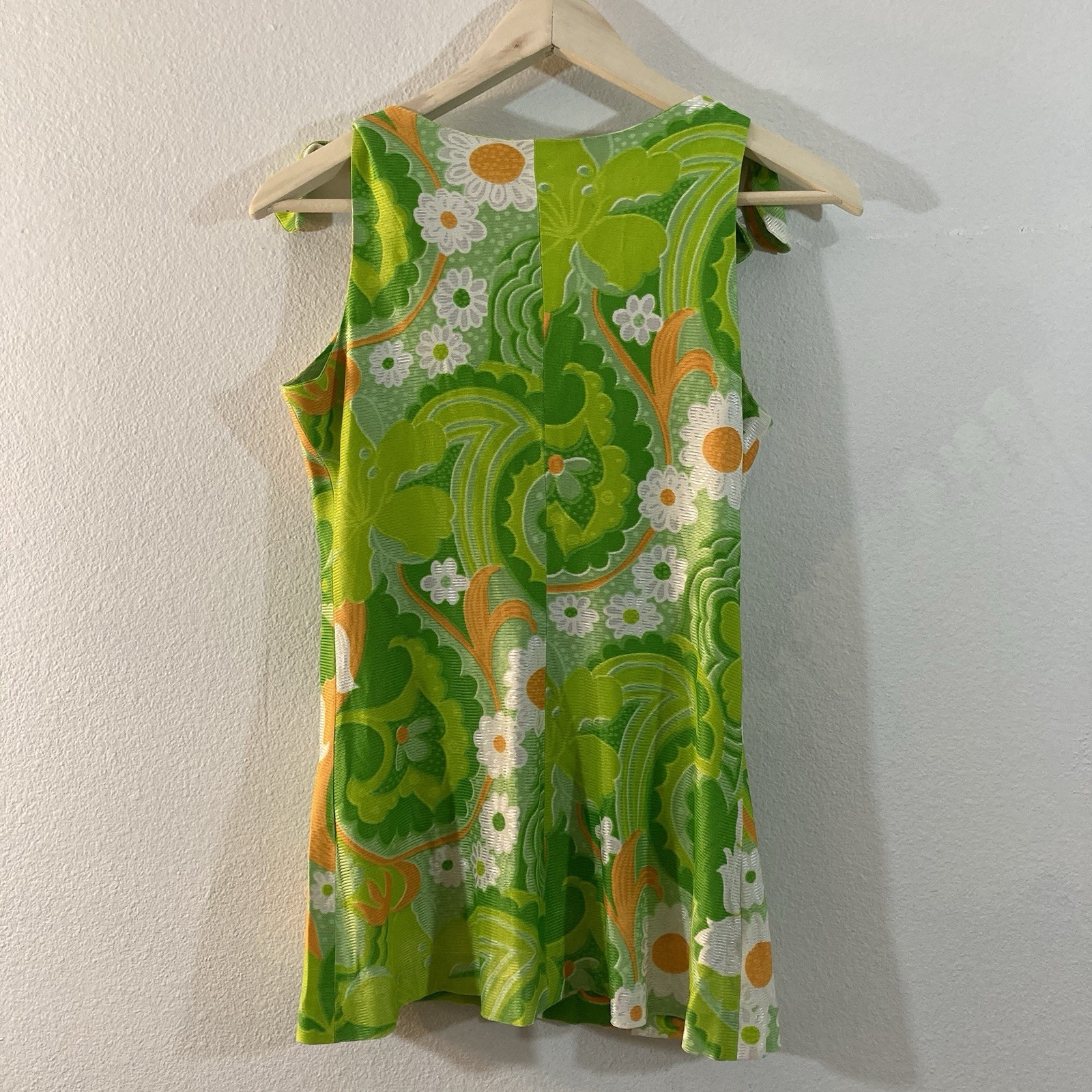 Vintage 1960’s Lime Green Psychedelic Print Tank Top Size Small Retro Mod