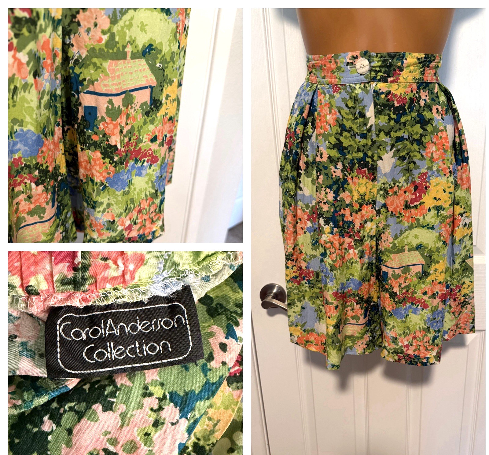 VTG 80&rsquo;S CAROL ANDERSON COLLECTION COTTAGE FLORAL SKORT SKIRT SHORTS SZ M