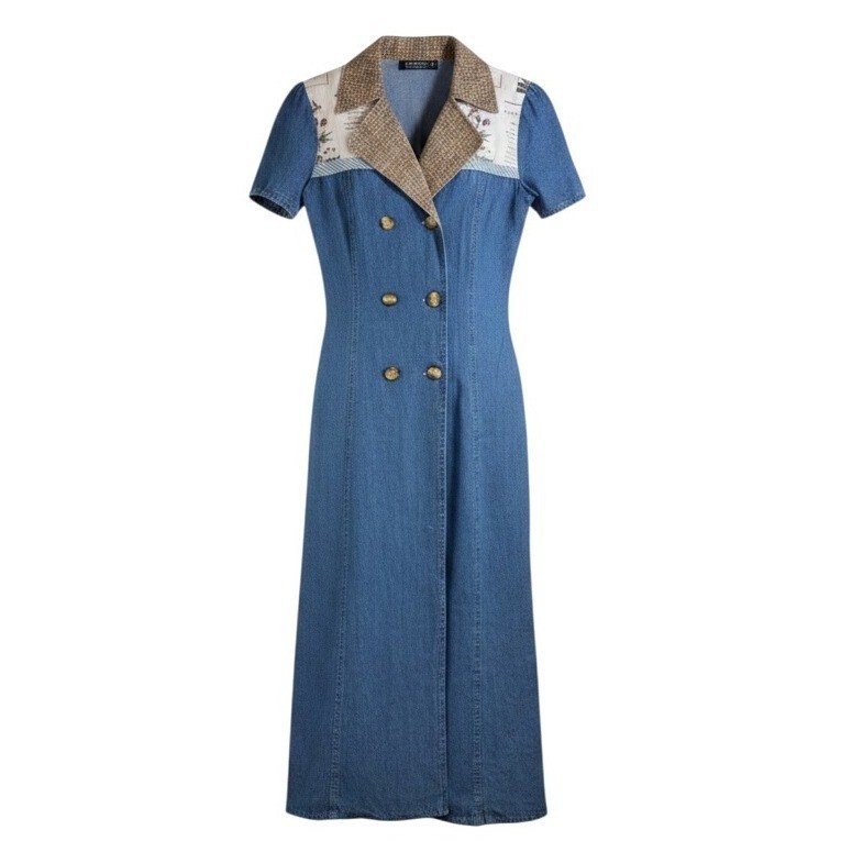 Vintage Teacher Denim Midi Dress Cottagecore Prairie Botanical Dress 12