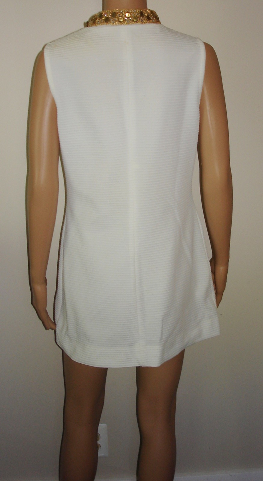 Vtg Cabot Mini Dress Rhinestone Collar & Faux Pocket Details Textured Polyester