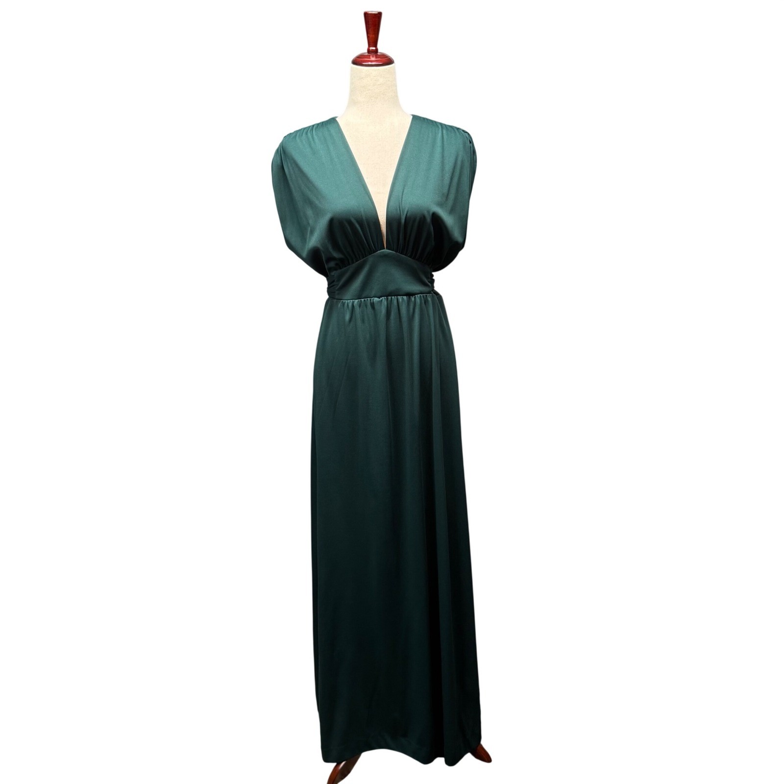 Vtg 70s Rags Kressandra Maxi Dress Green Deep V Neck Evening Gown M Green