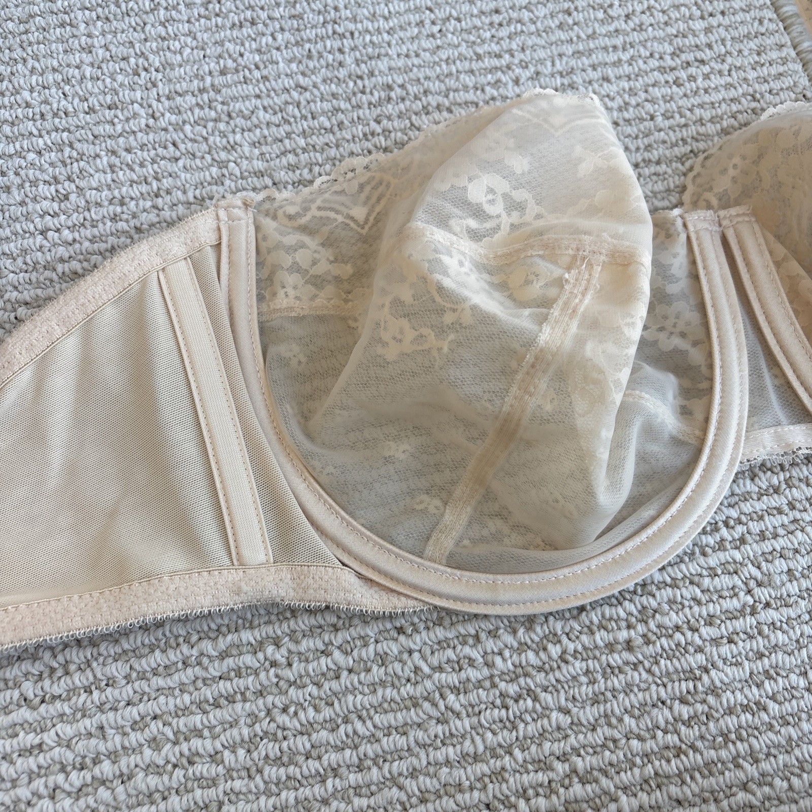 Vintage Vanity Fair Lace Underwire Bra 38D USA Made Style 74-100 Strapless