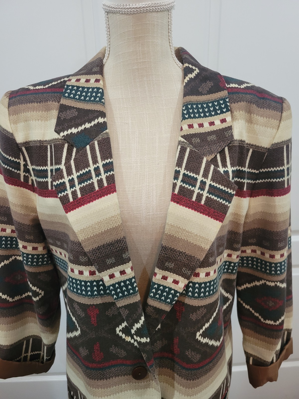Southwestern Oversized Blazer Jacket Womens L Earth Tone Aztec 90s UNITS