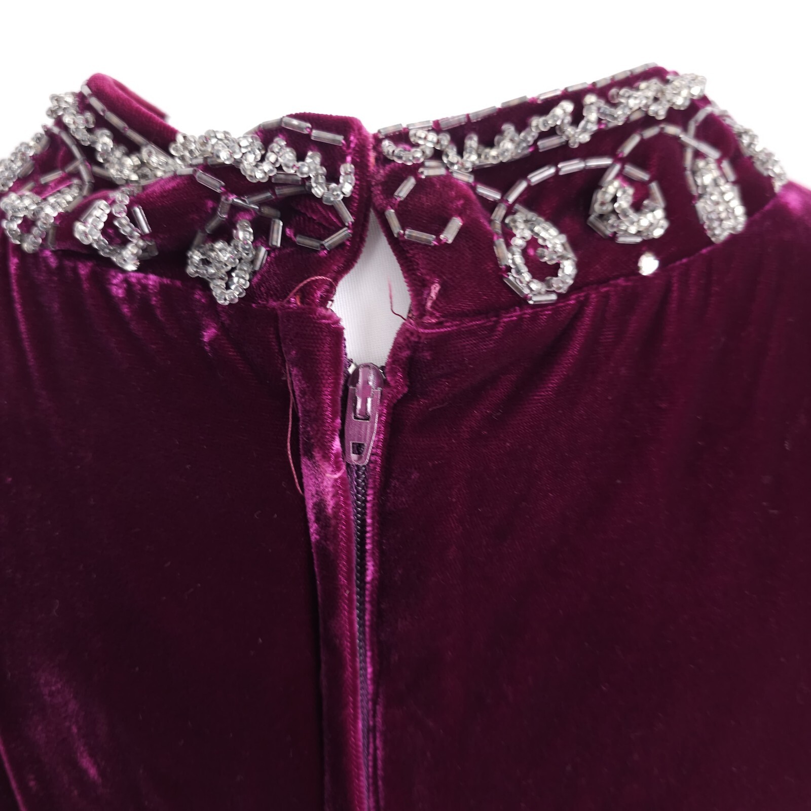 VTG 60s Velvet Goddess Bombshell Party Column Maxi Hostess Dress Purple Beaded