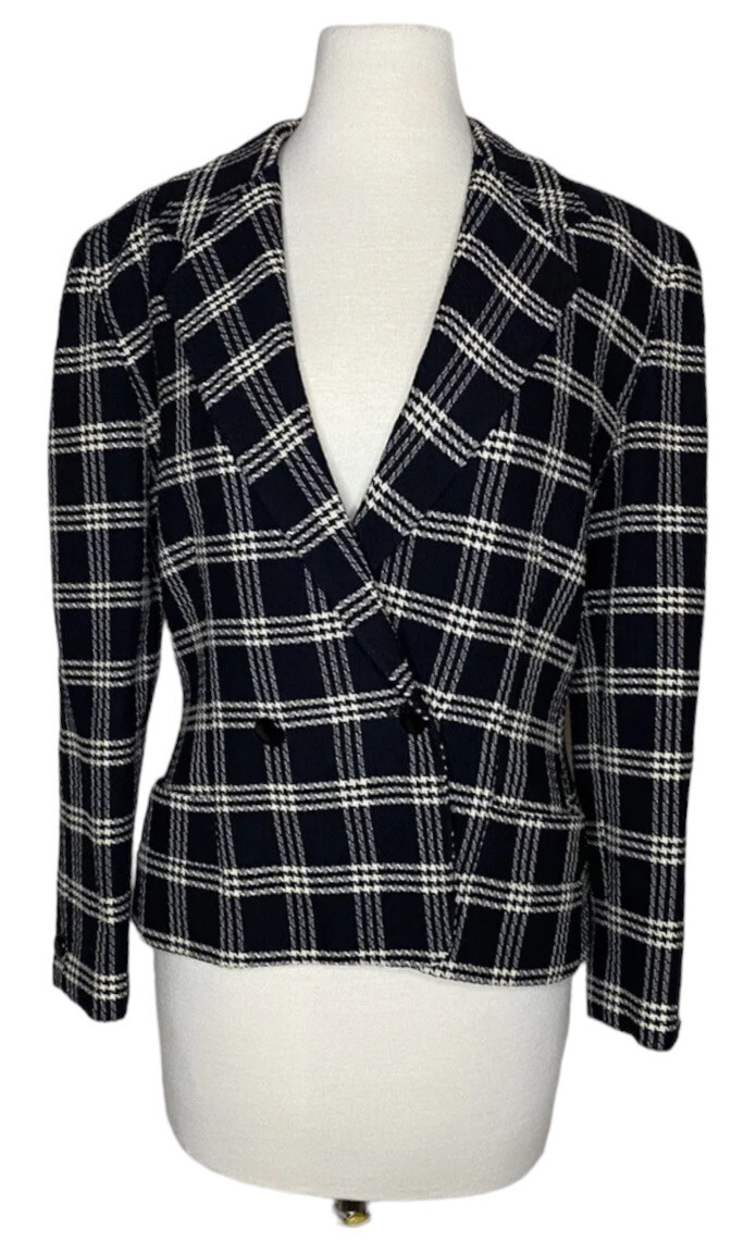 Vintage Genny By Versace Blazer Size 10 Black White Jacket Windowpane Plaid
