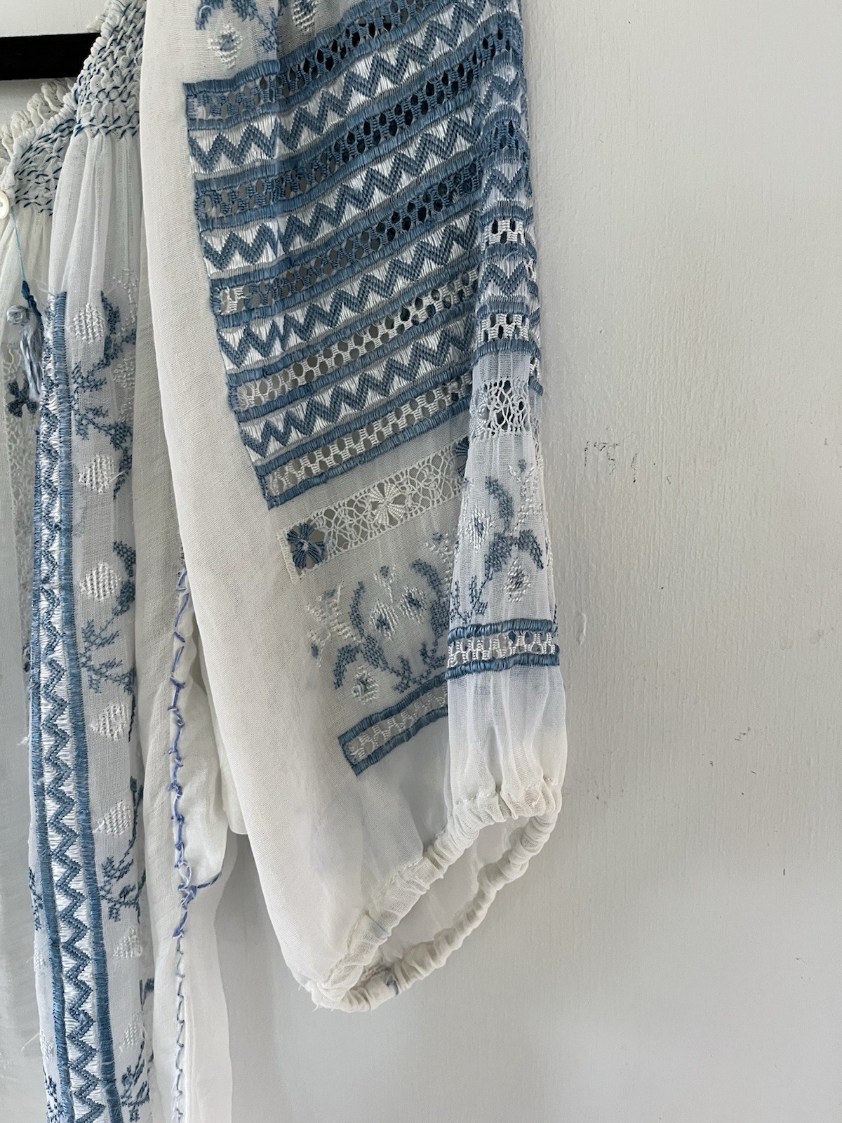 Vintage 1930s Art Deco Hand Embroidered Hungarian Sheer Cotton Peasant Blouse