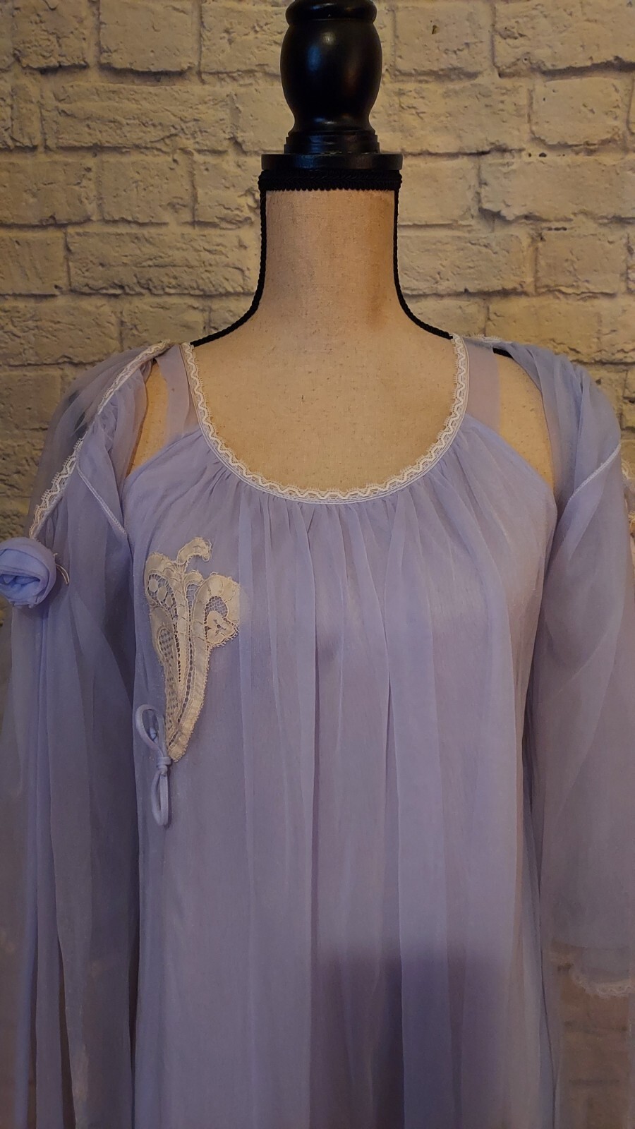 Vintage 60&rsquo;s Lisette Al Sterling Nylon Lace Lilac Peignoir Set 3 Layer Size SM