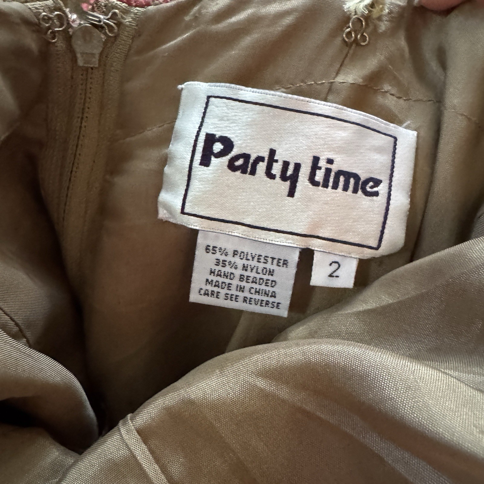 Vintage Party Time Gown With Beaded Strapless Bodice And Lace Size 2
