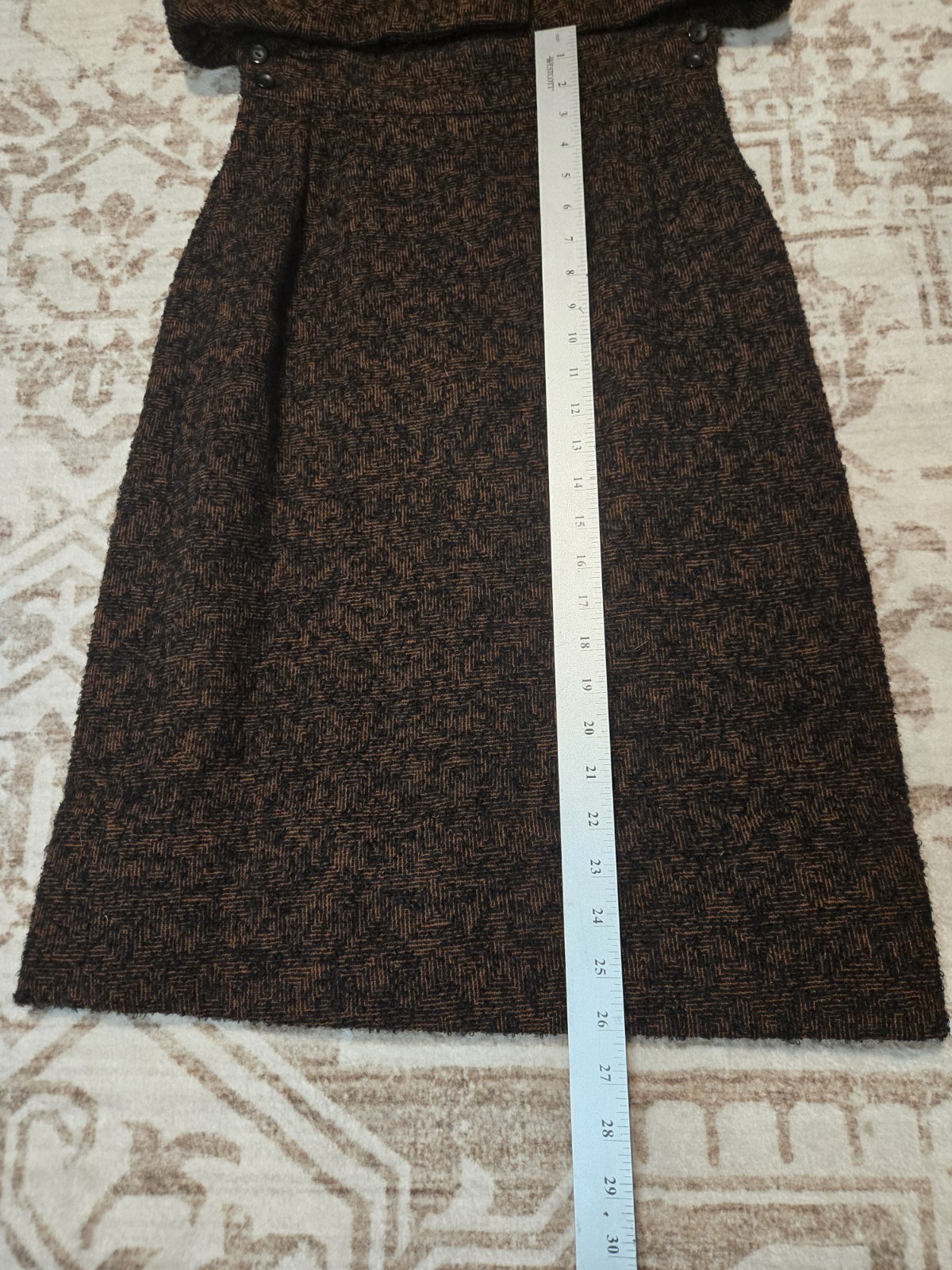 Teed Suit Dark Brown Flecked Wool Jacket With Mink Collar & Pencil Skirt 1960&rsquo;s