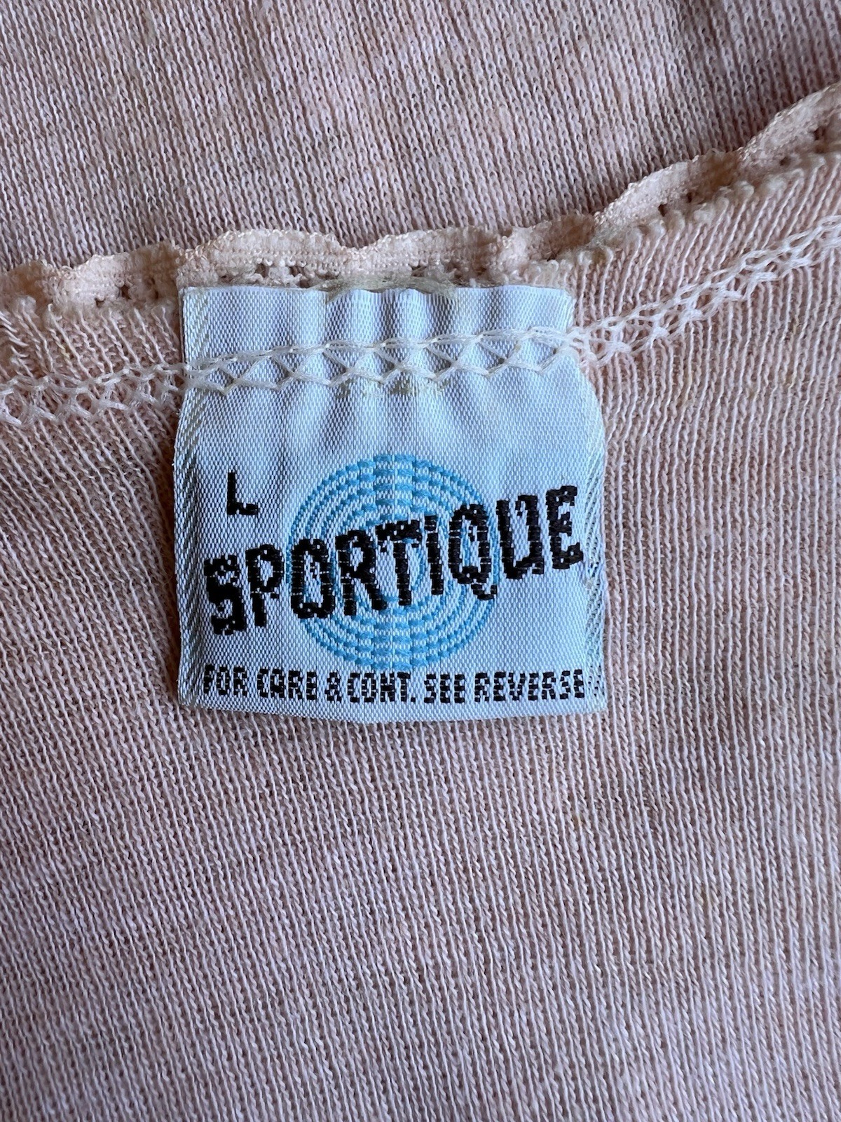 VTG 80s Rare Sportique MARINE WIFE Peach Novelty Tank Top Lace Trim Military Fun