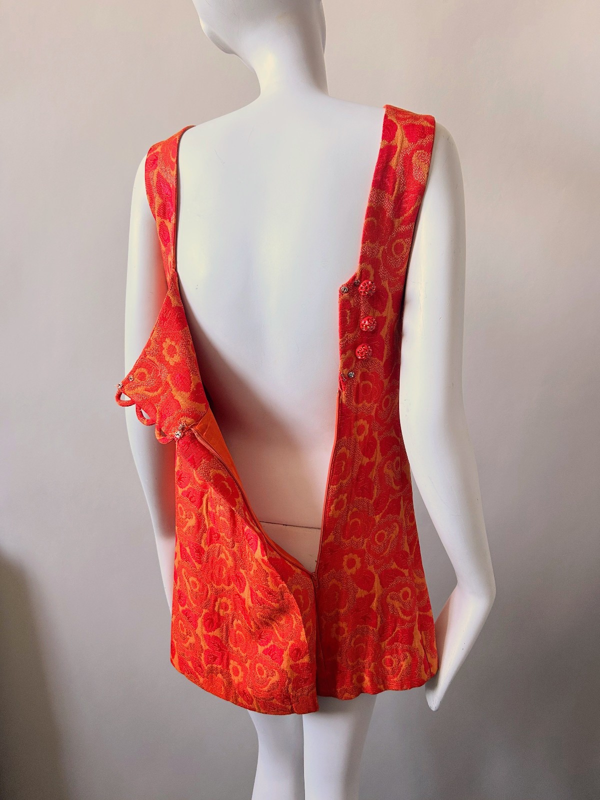 Vintage 1960s Mod Orange Micro Mini Dress Palm Royale 60s 70s sz XXS Teen Sz 14