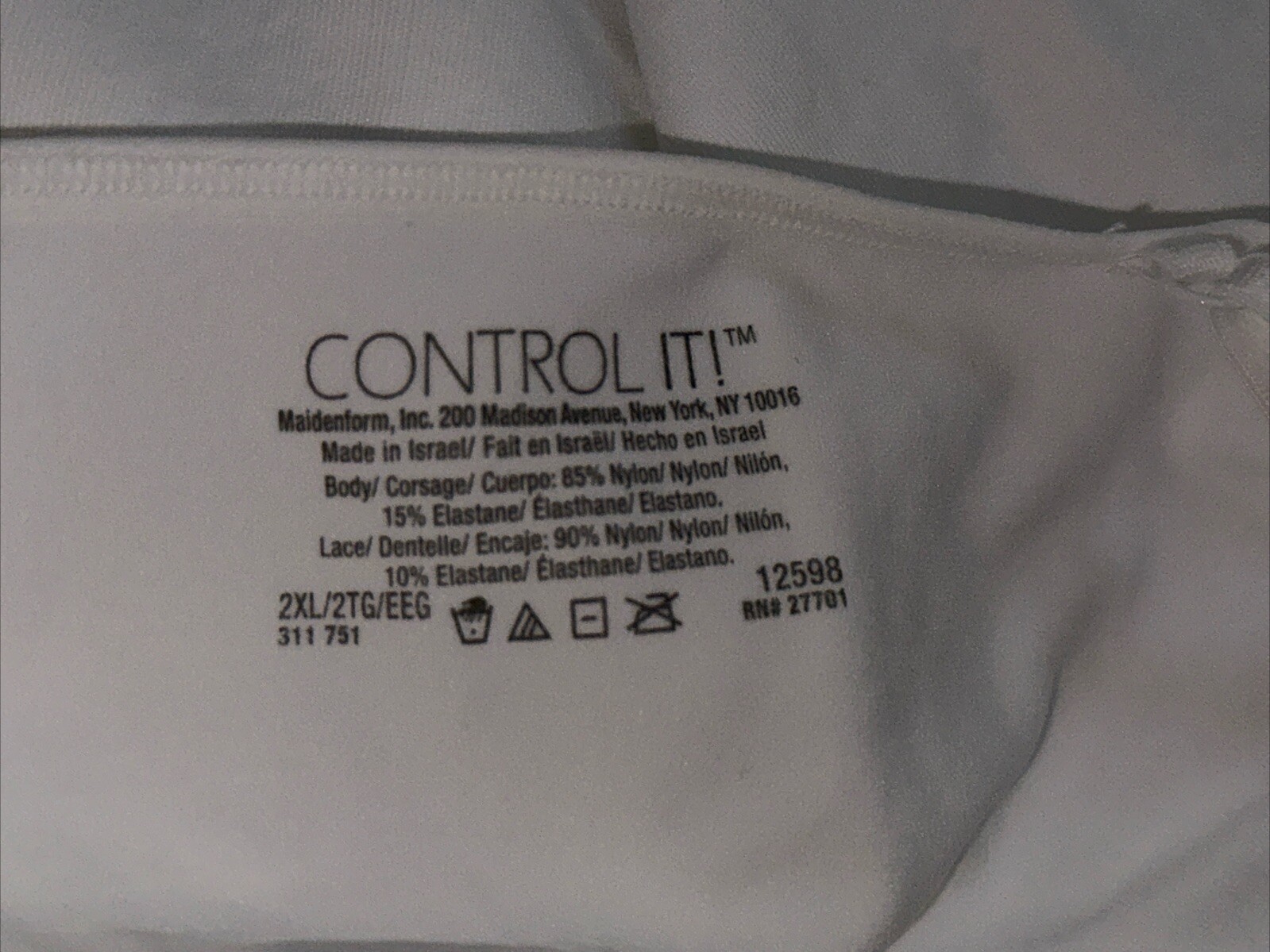 MAIDENFORM 12598 Sz:2XL-White Control It Lace Bodice Everyday Control Camisole