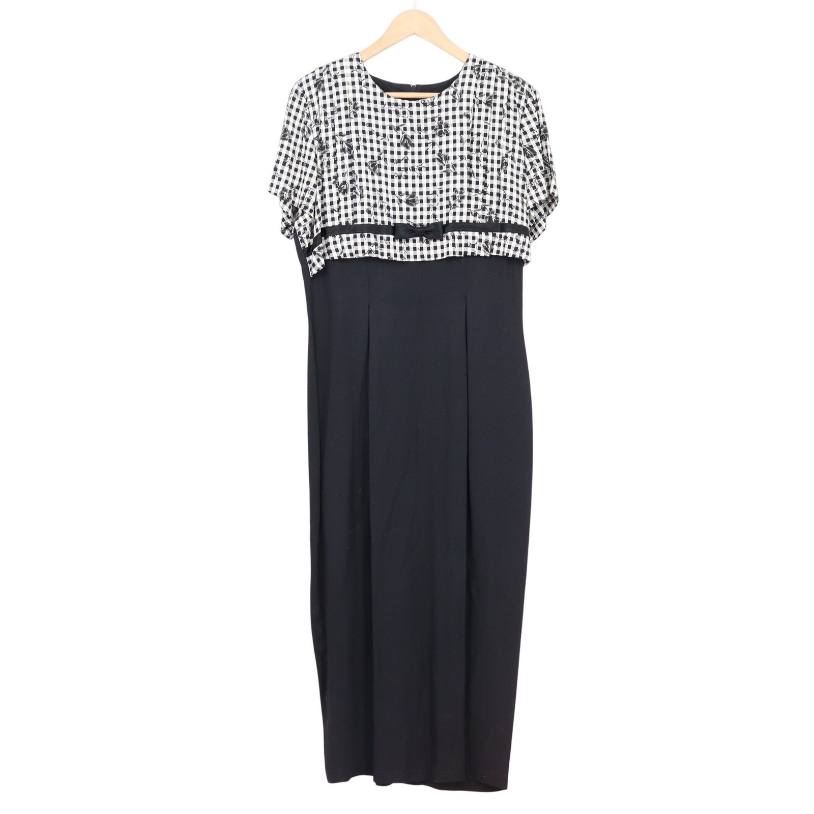 Brioche California Vintage Gingham Floral Maxi Dress Black White Size 13/14 USA
