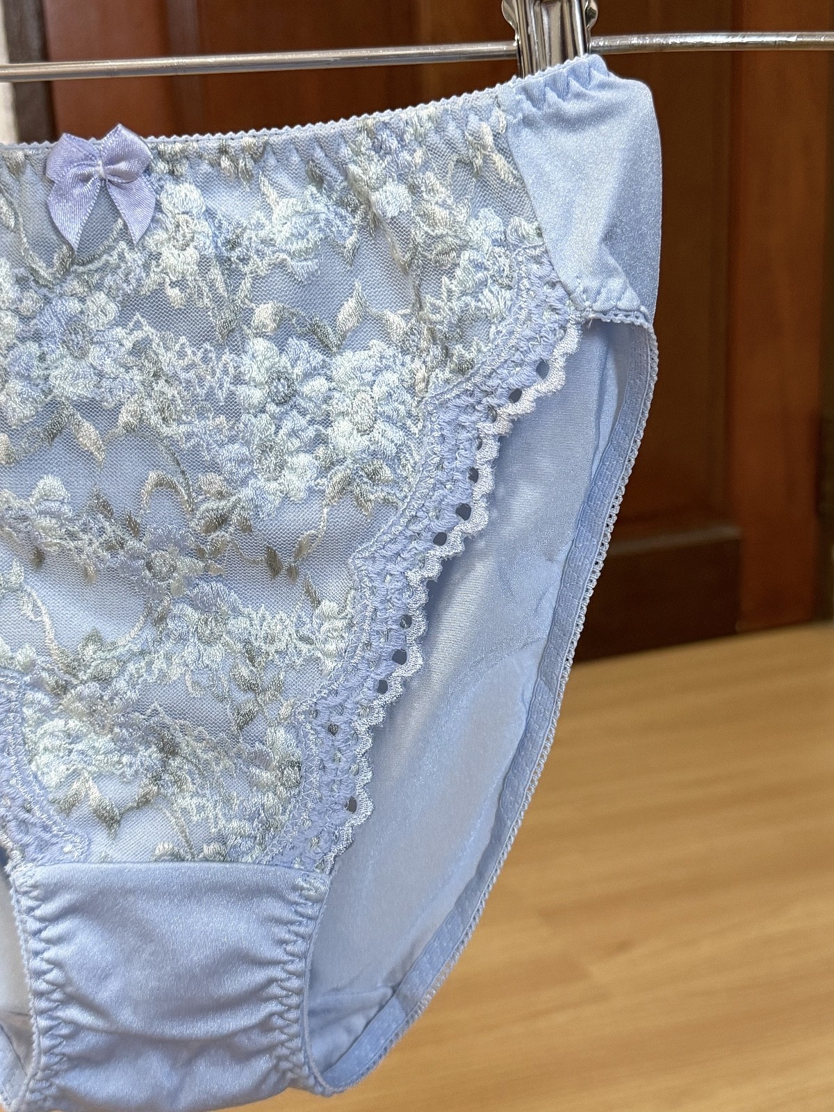 Vintage Powder Blue Nylon Panties High Waist Sissy Bikini Silky Lace Brief Sz.5