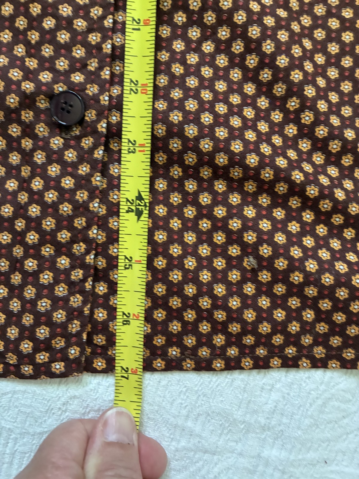 1970s Disco Mod Brown Cotton Blouse Shirt Susan Thomas Dagger Collar Floral S
