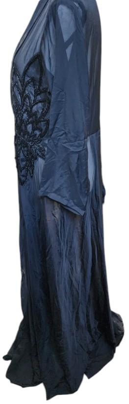 Sheer Black Beaded Duster-Style Jacket Vintage Whimsigoth Size EU 42 US XL