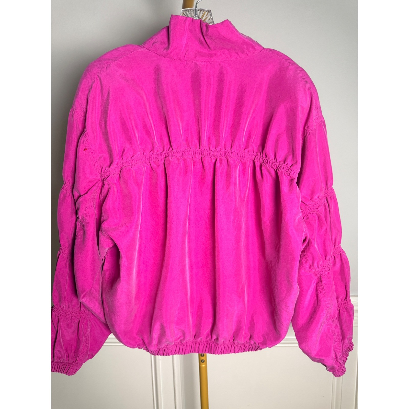 Head Silk Bomber Jacket Womens Medium Pink 90s Vintage Ruched Zip Funnel Neck