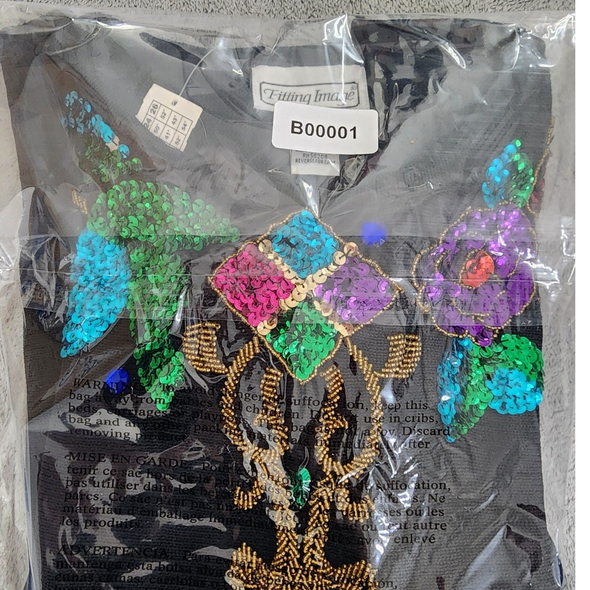 NEW Vintage Fitting Image Sweater Womens 14/16 Black Multicolor Sequin Beaded