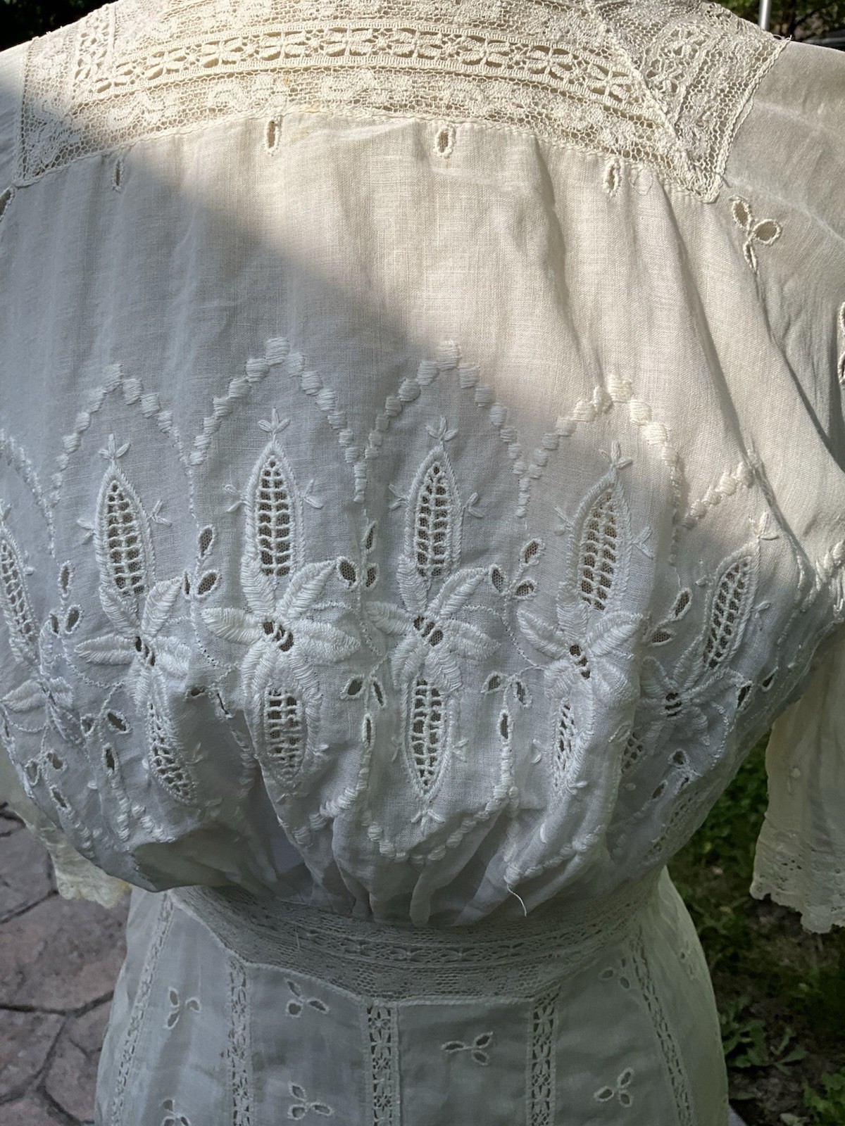 Antique Edwardian White Cotton Lace Dress Eyelet Whitework Embroidery Vintage