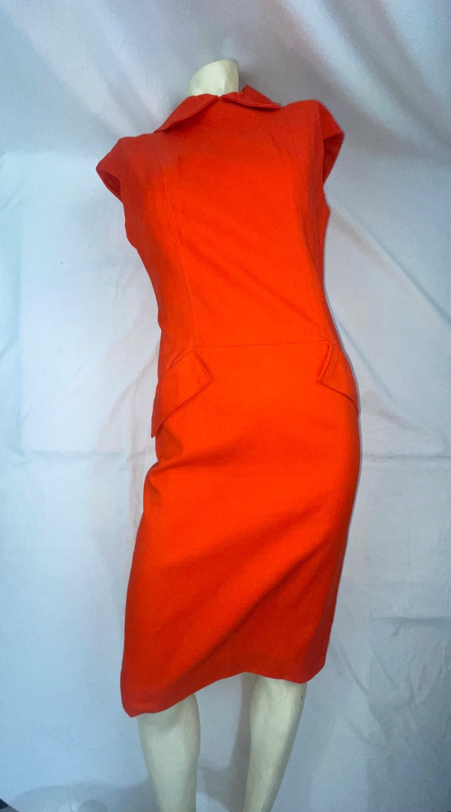 VTG 60S 70S WOMENS S ORANGE DISCO GOGO RETRO COTTON SLEEVELESS DRESS