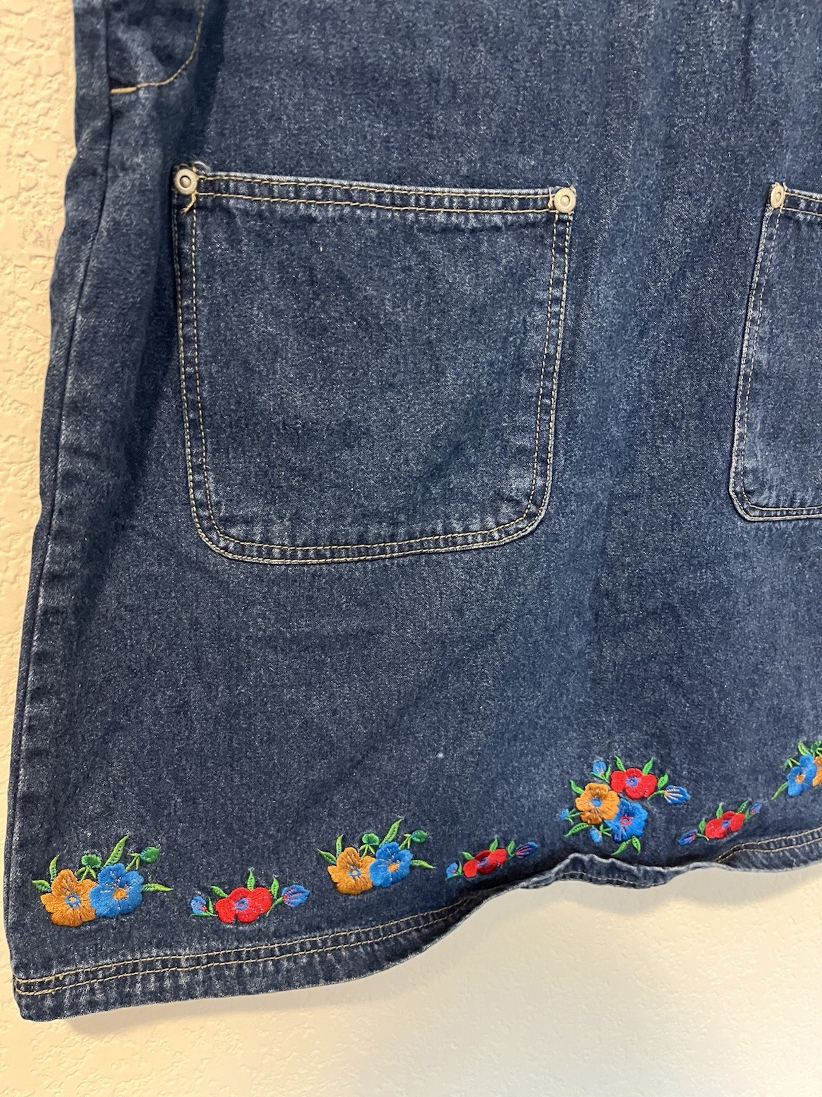 Vintage Denim Jumper Womens L Dress JLNY Sport Embroidered 100% Cotton Button