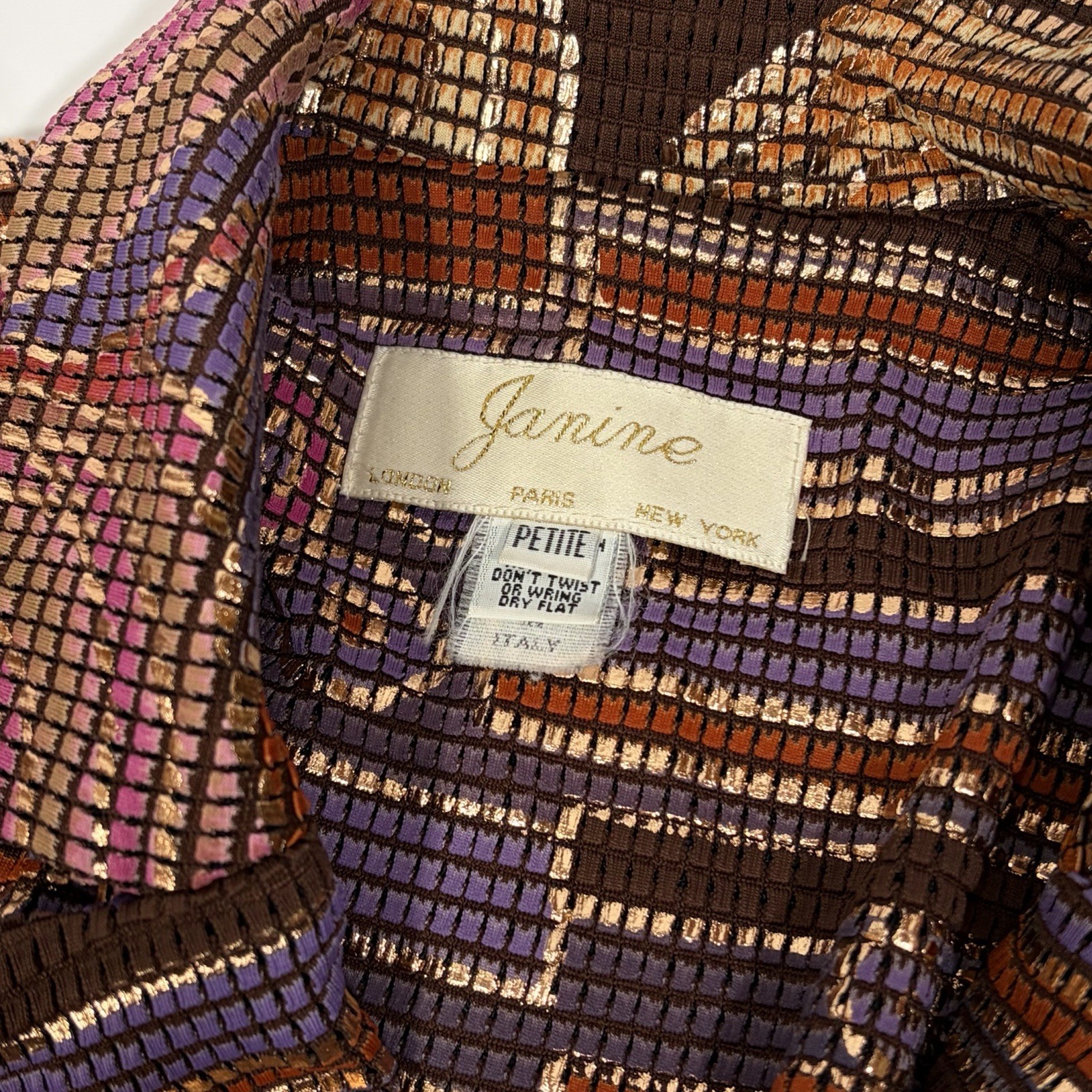 Janine Petites Geometric Skirt Suit Brown Purple Gold Pink Multicolor