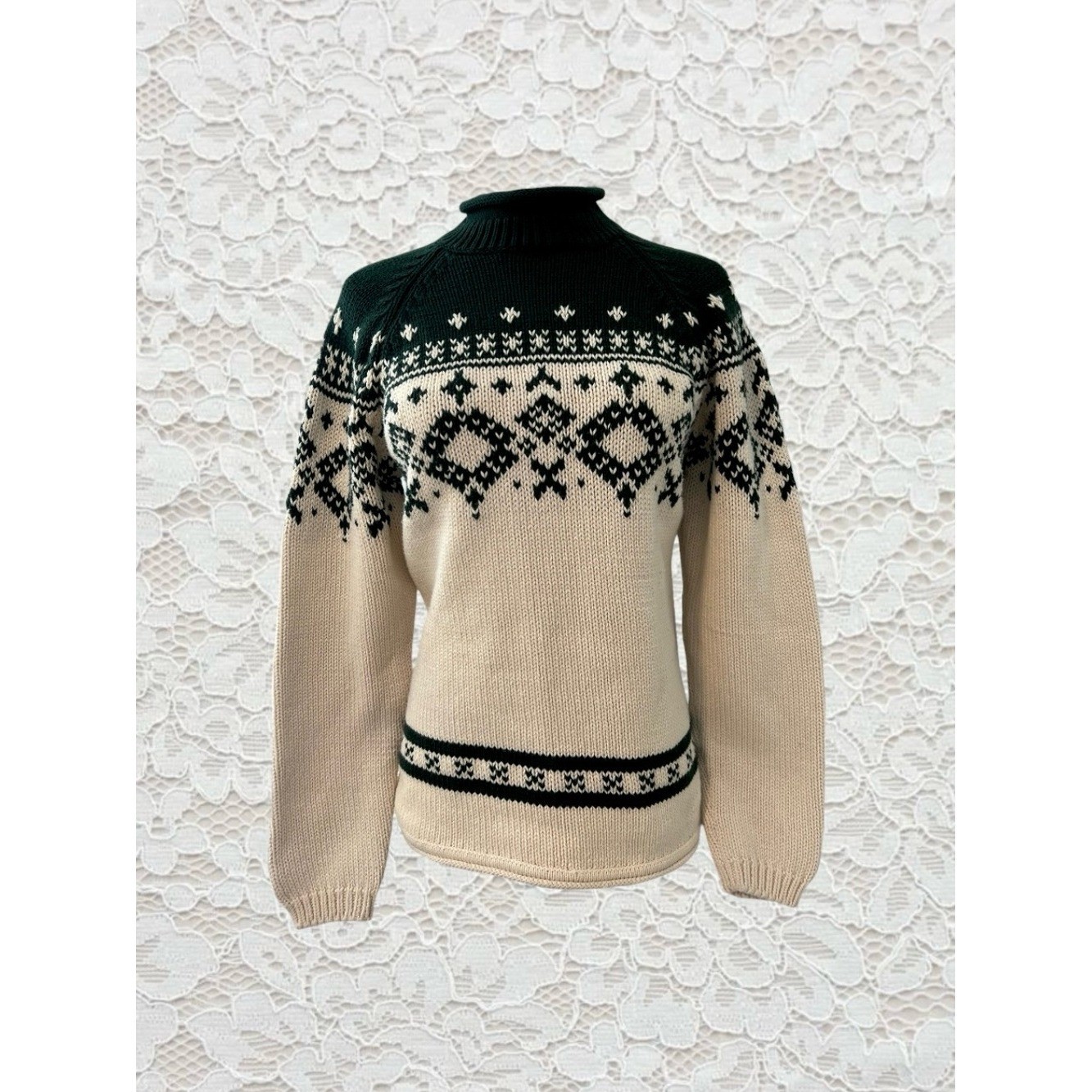 vintage 90s green and cream knit sweater