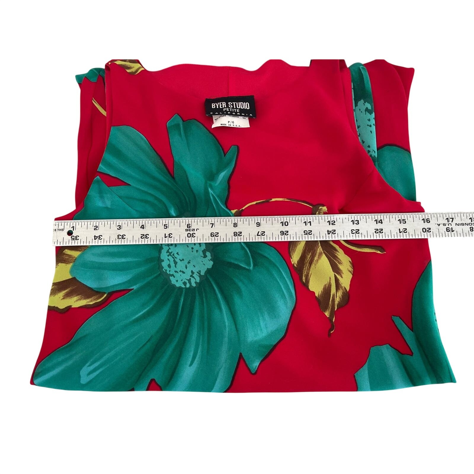 Byer Studio Petite Vintage Red Teal Floral Sleeveless Maxi Dress Size P/6 USA