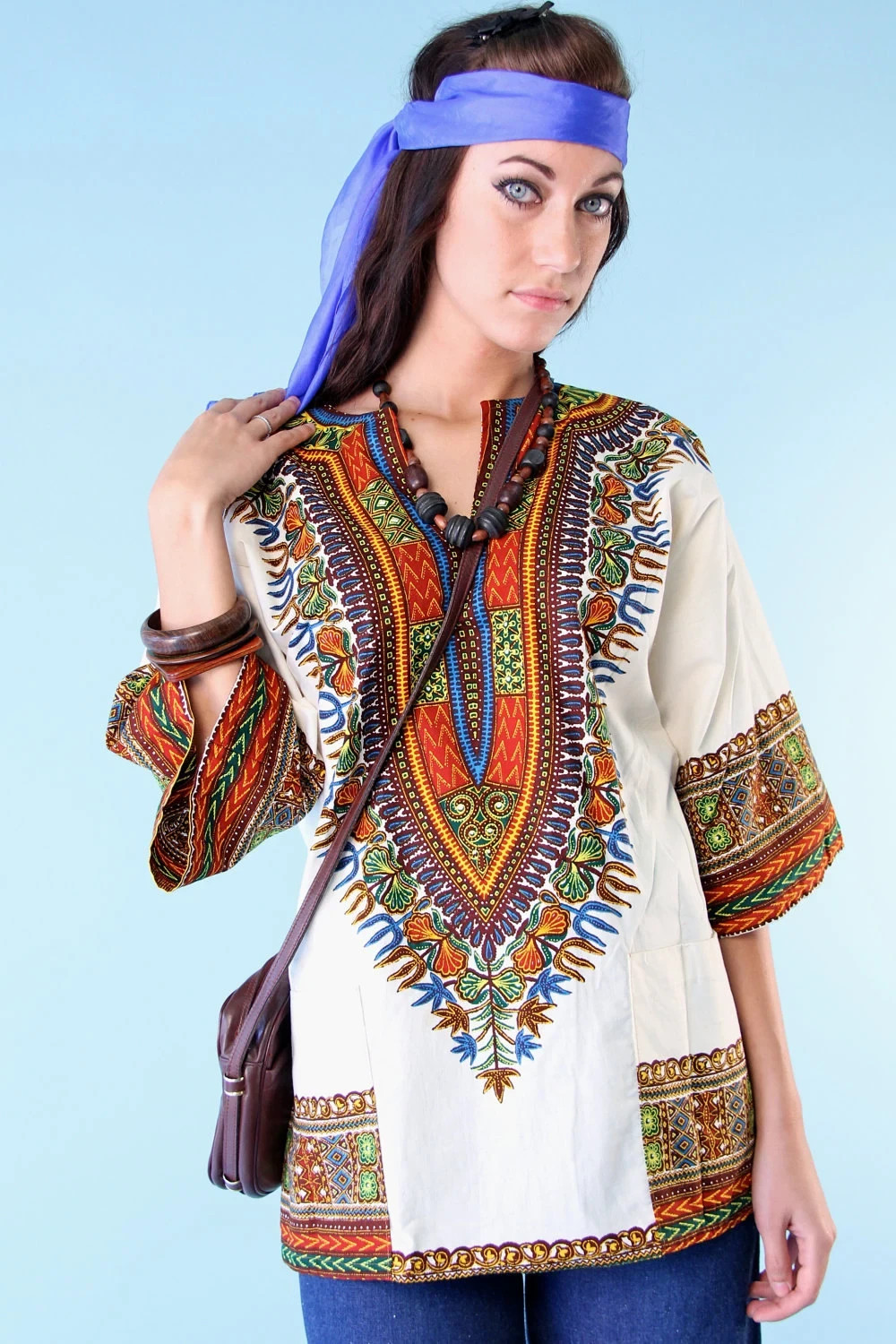 Vintage 70s Boho Hippie Shirt Top Tunic Ethnic Jamaican Dashiki Small -Medium