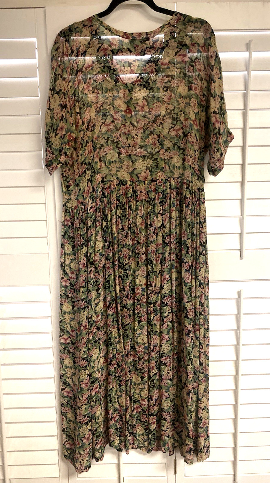 Vintage Nostalgia Sheer Floral Button Up Dress Prairie Cottagecore Style Large
