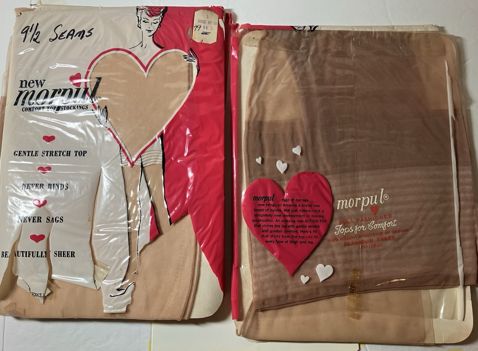 3 PAIR 1940 FULL FASHIONED GLAMOUR SHEER NYLON STOCKINGS CUBAN HEEL SEAMED BEIGE