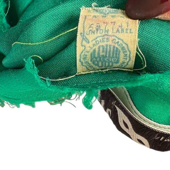 Vtg 50’sUnion Made Mardi Gras emerald green brocade cocktail dress bow detail XS