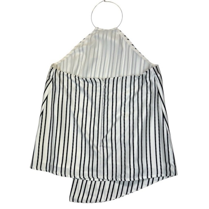 Halston Halter Top Black White Stripe Asymmetric Diagonal Panel Old Money XS