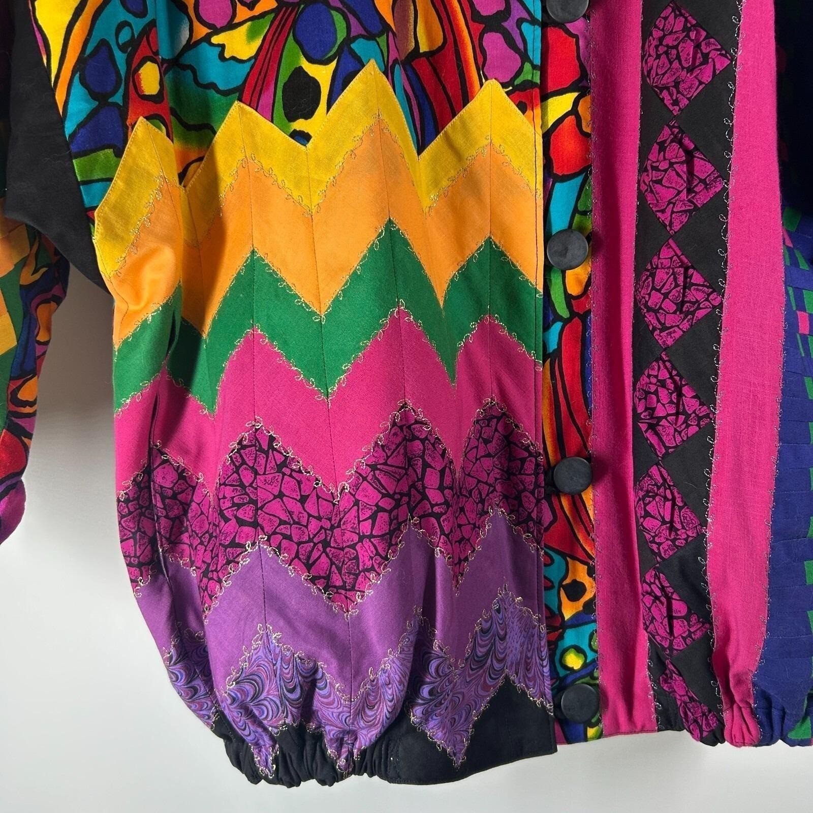 Womens Vintage 80s Art to Wear Patchwork Jacket Multicolor Quilted Maximalist
