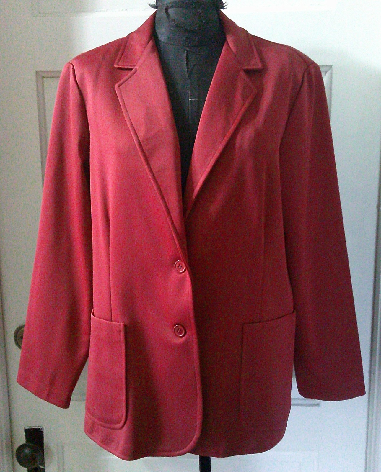 70&rsquo;s Wine Red 2 Button Front Unlined Polyester Suit Jacket Blazer L
