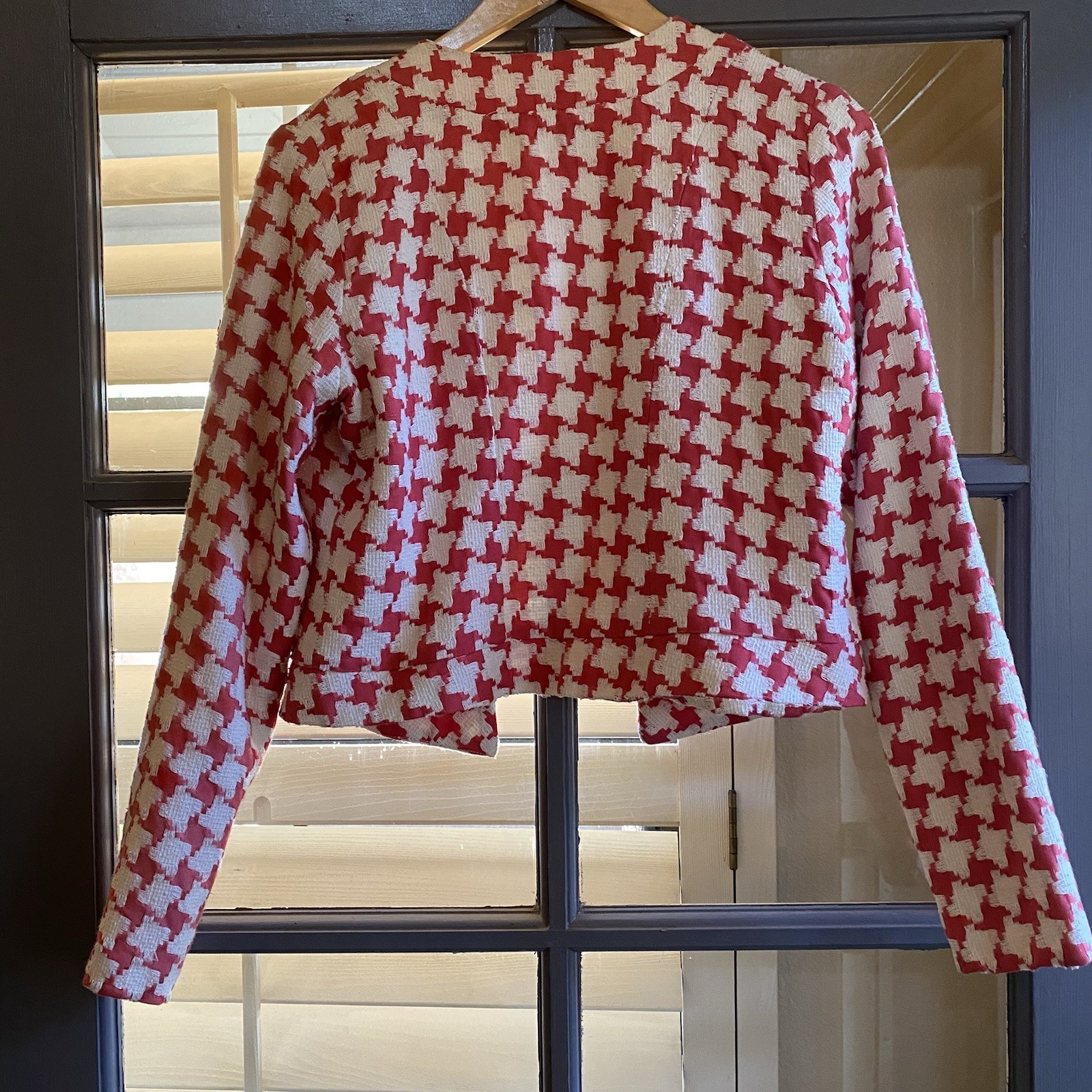 Vintage Handmade Pink Plaid Short Jacket With White Floral Satin Lining