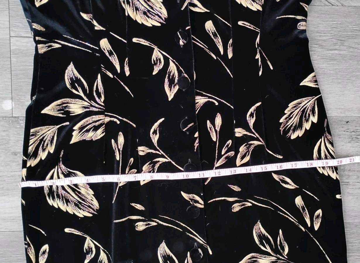 Another Thyme Velvet Gold Black Maxi Dress Mandarin Collar Vintage Size 10 Y2K