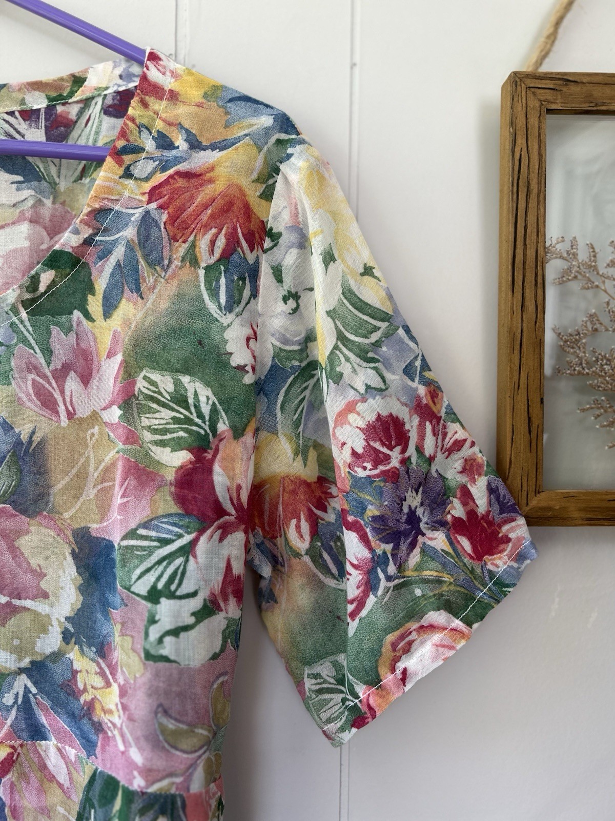 Vintage 90s Watercolor Floral Maxi Dress Sheer Chiffon Kimono Sleeve Boho M L