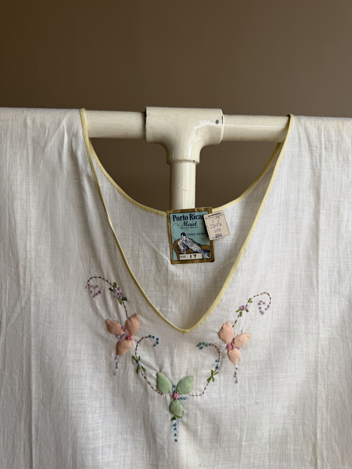 VTG 20s 30s Antique Cotton Night Dress Porto Rican Maid Hand Sewn NOS Lingerie