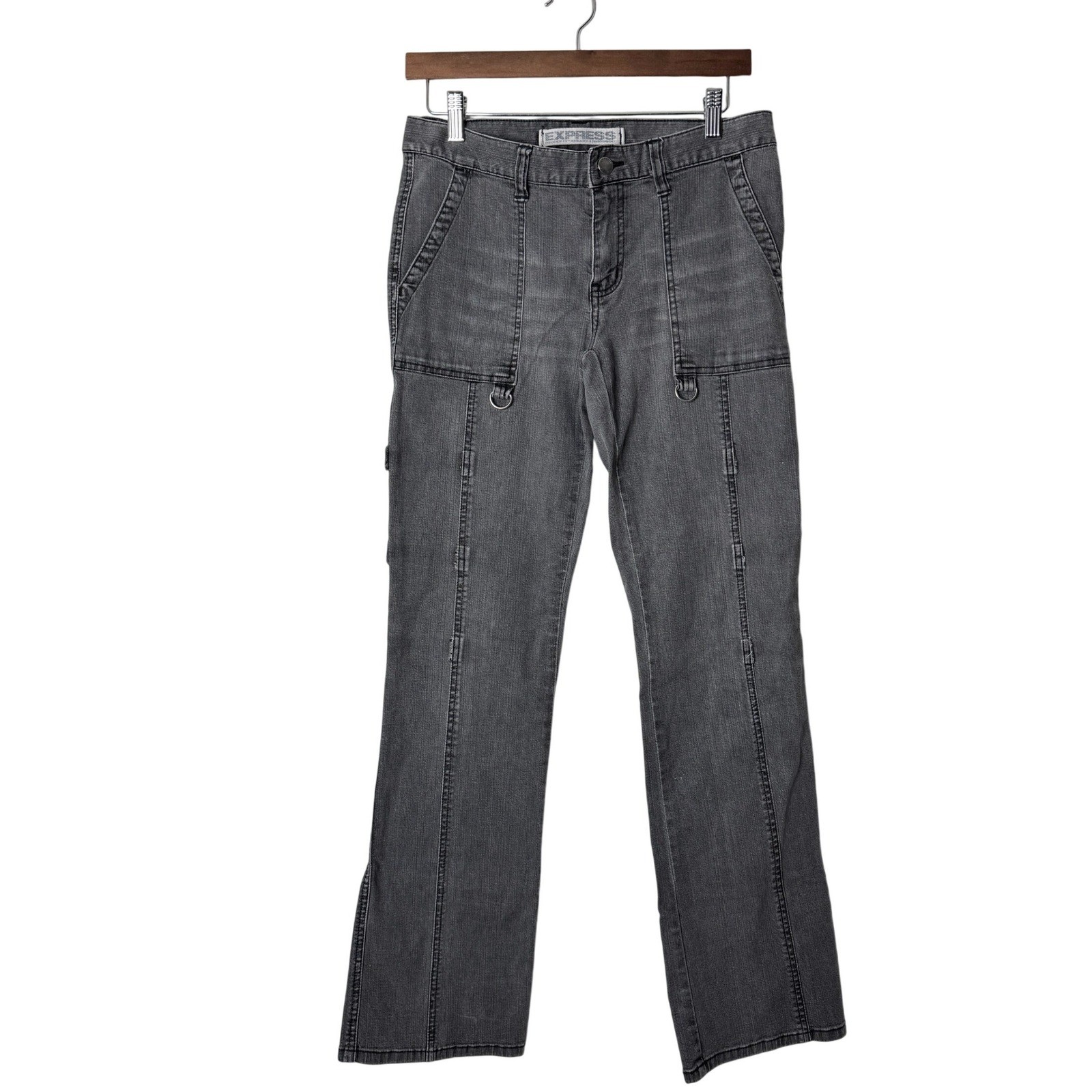 Vintage Y2K Express Precision Fit Low Rise Jeans Womens 8 VTG Utility Denim Gray