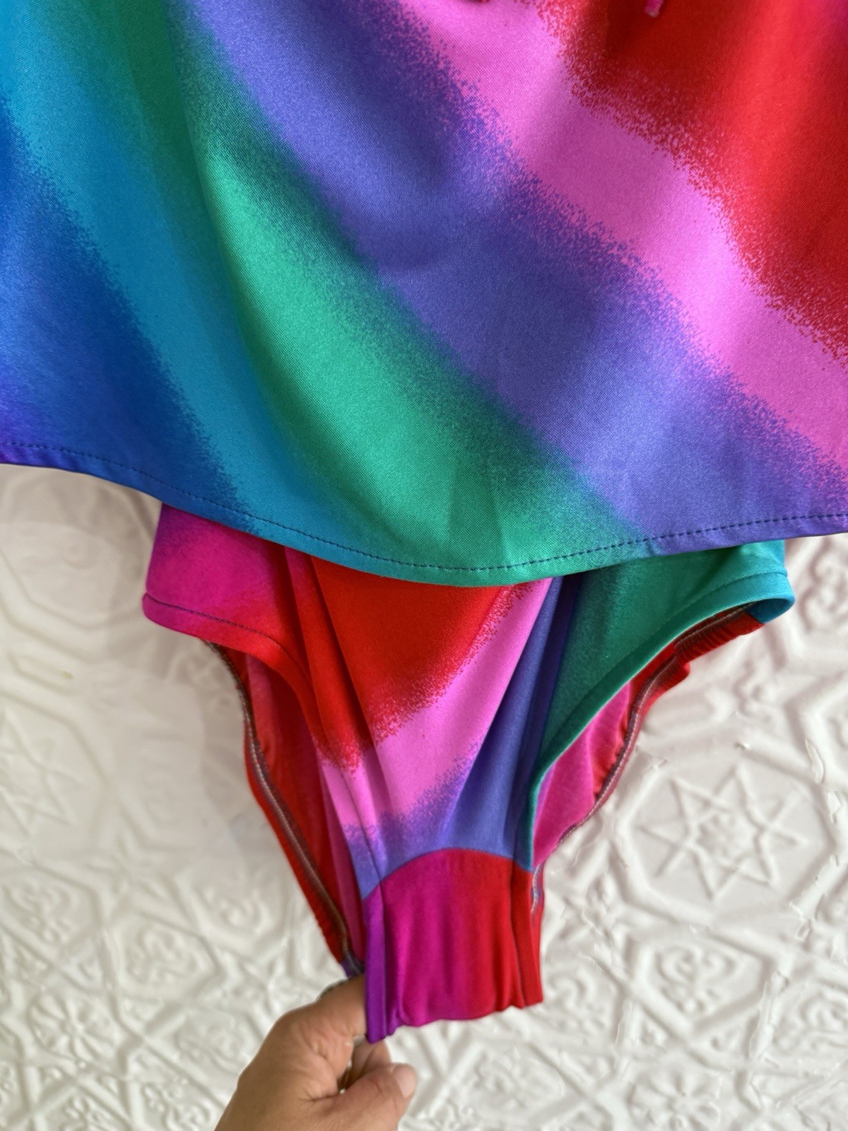 vintage 1980s NWT Jantzen bathing suit rainbow boho size 14 2 piece summer