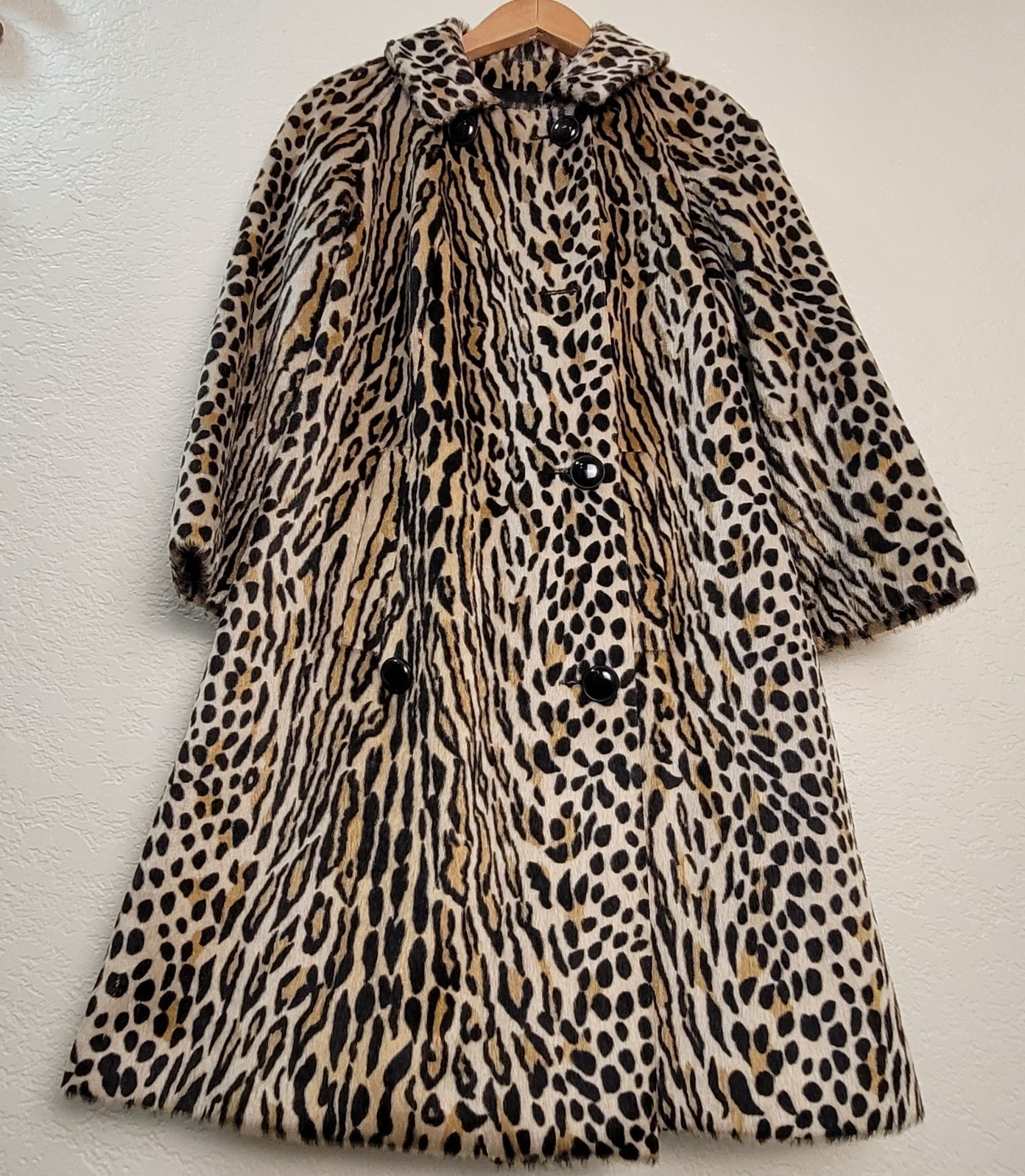 Vintage 1960s Safari Sportowne Leopard Faux Fur Coat La France Women&rsquo;s Sm/Med
